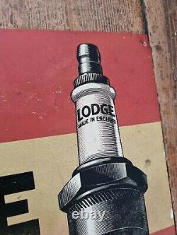 Vintage Lodge Spark Plugs Advertising Sign Tin Automobilia Motoring Garage Rare