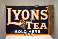 Vintage Lyons Tea Porcelain Enamel Sign Flange Double Sided Advertising Rare