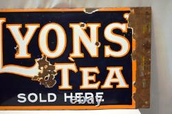 Vintage Lyons Tea Porcelain Enamel Sign Flange Double Sided Advertising Rare