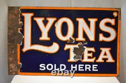 Vintage Lyons Tea Porcelain Enamel Sign Flange Double Sided Advertising Rare
