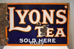 Vintage Lyons Tea Porcelain Enamel Sign Flange Double Sided Advertising Rare