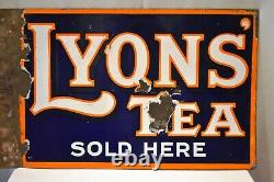 Vintage Lyons Tea Porcelain Enamel Sign Flange Double Sided Advertising Rare