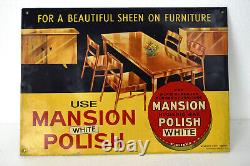 Vintage Mansion Polish Advertising Tin Sign Hygienic Wax For Wood Surfaces Rare