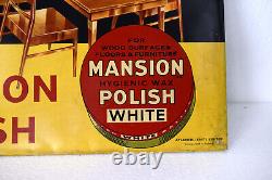 Vintage Mansion Polish Advertising Tin Sign Hygienic Wax For Wood Surfaces Rare