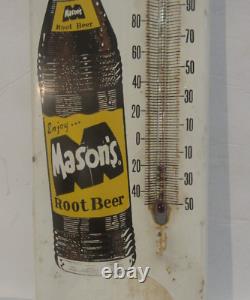 Vintage Masons Root Beer Advertising Thermometer Metal Original RARE