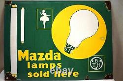 Vintage Mazda Lams Porcelain Enamel Sign Board Advertising Tube Light Bulb Rare