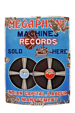 Vintage Megaphone Records Porcelain Enamel Advertising Sign 24x18 Inches Rare