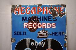 Vintage Megaphone Records Porcelain Enamel Advertising Sign 24x18 Inches Rare