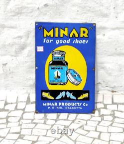 Vintage Minar Shoe Polish Advertising Enamel Sign Board Rare Collectible EB572