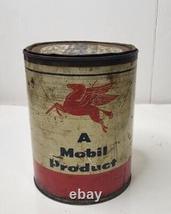 Vintage Mobil Oil Pegasus 7lb Can Mobilgrease BB 1950s 40% Full Ultra Rare