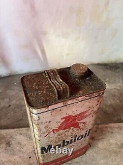 Vintage Mobiloil D SAE50 1 Gallon Drum Can Tin Very Rare Garage Collectible