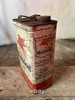 Vintage Mobiloil D SAE50 1 Gallon Drum Can Tin Very Rare Garage Collectible