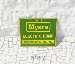 Vintage Myers Electric Pump Advertising Enamel Sign Board Rare Collectible EB223