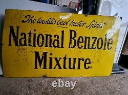 Vintage National Benzole Mixture Enamel Advertisin Sign Garage Petrol Oil Rare