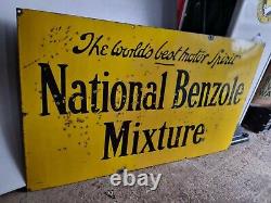 Vintage National Benzole Mixture Enamel Advertisin Sign Garage Petrol Oil Rare