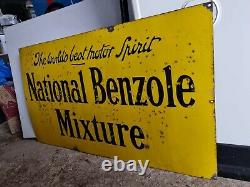 Vintage National Benzole Mixture Enamel Advertisin Sign Garage Petrol Oil Rare