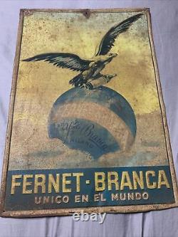 Vintage OG Rare Fernet-Branca Eagle Graphic Self Framed Tin Sign 19.75 x 13.75