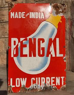 Vintage Old Antique Rare Bengal Bulb Advertisement Porcelain Enamel Sign Board