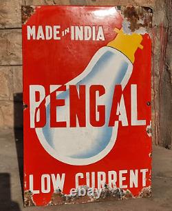 Vintage Old Antique Rare Bengal Bulb Advertisement Porcelain Enamel Sign Board