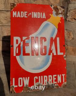 Vintage Old Antique Rare Bengal Bulb Porcelain Enamel Sign Board