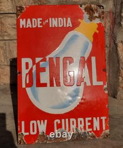 Vintage Old Antique Rare Bengal Bulb Porcelain Enamel Sign Board