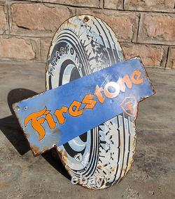 Vintage Old Antique Rare Firestone Tires Porcelain Enamel Sign Board Collectible