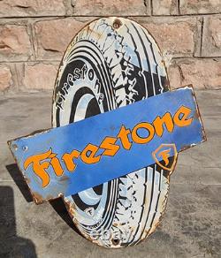 Vintage Old Antique Rare Firestone Tires Porcelain Enamel Sign Board Collectible
