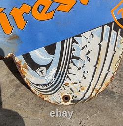 Vintage Old Antique Rare Firestone Tires Porcelain Enamel Sign Board Collectible