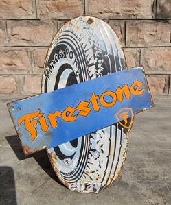 Vintage Old Antique Rare Firestone Tires Porcelain Enamel Sign Board Collectible