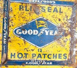Vintage Old Antique Rare Goodyear Tyre Hot Patches Litho. Tin Box / Sign Board