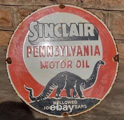 Vintage Old Antique Rare Sinclair Engine Oil Stamped Porcelain Enamel Sign