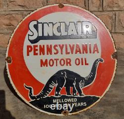 Vintage Old Antique Rare Sinclair Engine Oil Stamped Porcelain Enamel Sign
