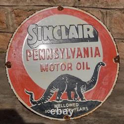 Vintage Old Antique Rare Sinclair Engine Oil Stamped Porcelain Enamel Sign