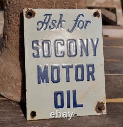 Vintage Old Antique Rare Socony Motor Oil Miniature Porcelain Enamel Sign Board