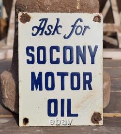 Vintage Old Antique Rare Socony Motor Oil Miniature Porcelain Enamel Sign Board