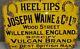 Vintage Old'Joseph Waine & Co. Ltd' Rare Enamel Signboard Collectible England
