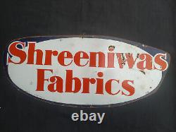 Vintage Old Original Porcelain Enamel Sign Shreenivas Fabrics RARE