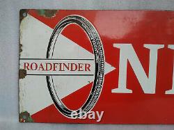 Vintage Old Porcelain Enamel Sign Nrm Roadfinder Roadgrip Cycle Tyres 1950 Rare