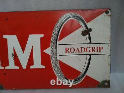 Vintage Old Porcelain Enamel Sign Nrm Roadfinder Roadgrip Cycle Tyres 1950 Rare
