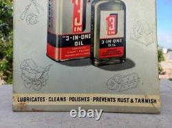 Vintage Old Rare 3 In One Oil Lubricates Oil Advertise Litho Tin Sign Board USA