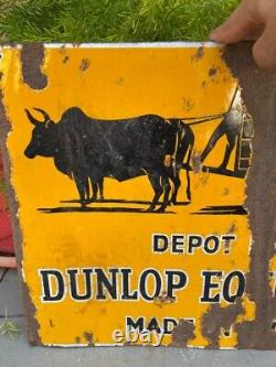 Vintage Old Rare Both Side Dunlop Tyre Porcelain Enamel Adv Sign Board