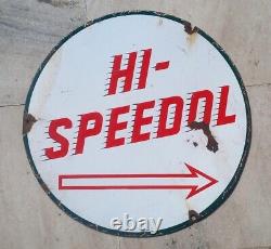 Vintage Old Rare Caltex Hi-Speedol Motor Oil Round Porcelain Enamel Sign Board