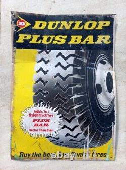 Vintage Old Rare Dunlop Plus Bar Tyre Store Displayed Adv. Metal Tin Signboard