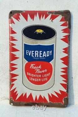 Vintage Old Rare Eveready Flashlight Batteries Ad Porcelain Enamel Sign Board