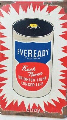 Vintage Old Rare Eveready Flashlight Batteries Ad Porcelain Enamel Sign Board