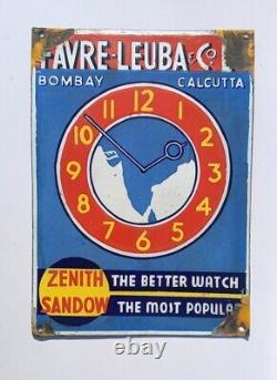 Vintage Old Rare Favre Leuba & Co. Zenith Watch Ad Porcelain Enamel Sign Board