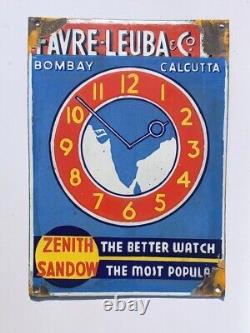 Vintage Old Rare Favre Leuba & Co. Zenith Watch Ad Porcelain Enamel Sign Board