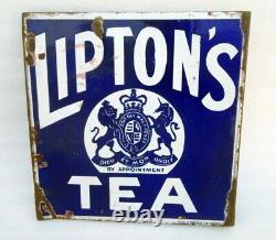 Vintage Old Rare Lipton's Tea Ad Double Side Porcelain Enamel Sign Board London