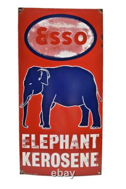 Vintage Original Esso Elephant Kerosene Porcelain Enamel Sign India 24x12 Rare