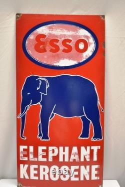 Vintage Original Esso Elephant Kerosene Porcelain Enamel Sign India 24x12 Rare